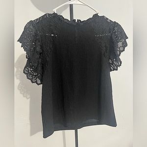 Black blouse with lace insert, size small